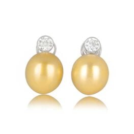 South-Sea Pearl and Diamond Bayville Earrings Front View 11181
