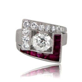 Antique Retro Engagement Ring Ruby and Diamond