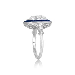 5.24ct Antique Cushion Cut Diamond and Sapphire Halo with decorated shoulders Arkana Ring 12301