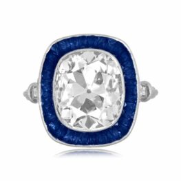 5.24 carat antique cushion cut with french cut sapphire halo Arkana ring12301
