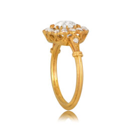 Antique cushion-cut diamond engagement ring Top Side View