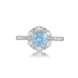 Round Aquamarine and Halo Ring Watertown Ring Top View