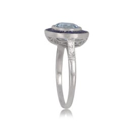 1 carat Platinum and Aquamarine Ring Top View Tallis Ring 12644