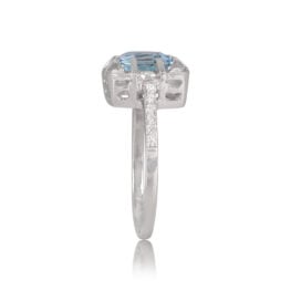 Asscher Cut Aquamarine and Diamond Halo Engagement Ring 12836