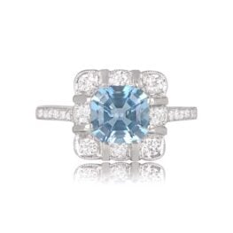 Asscher Cut Aquamarine and Diamond Ring Top View Aber Ring 12836