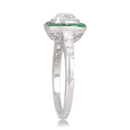 Antique Cushion Cut Diamond and Emerald Halo Engagement Ring 12954 Sulham Ring Top View