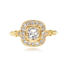 0.63ct Antique Cushion Diamond Gold Ring - Malta Ring 13052 Top View
