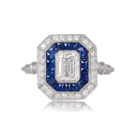 0.87ct Emerald Cut Diamond and Halo Ring Boston Ring 13094