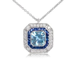 1.05ct Aquamarine Diamond and Sapphire Pendant - Pacifica Pendant