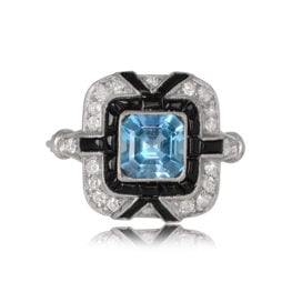 1.08 carat Aquamarine Onyx and Diamond Ring - Robertson Ring 13187