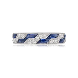 Vintage Calibrated Natural Sapphire and Diamond Band - Admiral Band