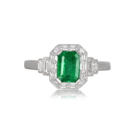 Emerald and Baguette Cut Diamond Halo Ring Littleton Ring 13259