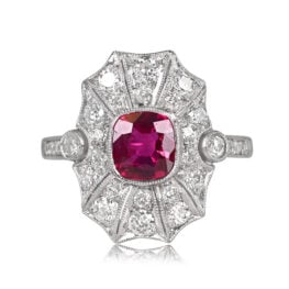 Cushion Cut 0.97ct Ruby and Diamond Ring - Chartreuse Ring