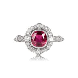 Cushion Cut Ruby and Diamond Halo Ring - Conway Ring