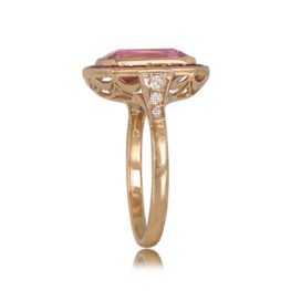 3.48ct Emerald-Cut Kunzite and Ruby Halo Ring 13317 TSV