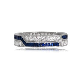 Ithaca Wedding Band Diamond Sapphire Platinum Ring 13318 TSV