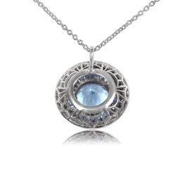 Center Aquamarine and Sapphire and Diamond Halo Pendant - Colorado Pendant