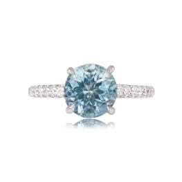 Aquamarine and Micro-pave Diamond Shoulders Ring - Rhine Ring 13378 TV