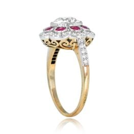 Diamond and Ruby Cluster Ring Ruby Floral Halo Top Side View