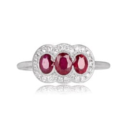 Ruby Three Stone Diamond Halo Ring - Adelaide Ring 13464