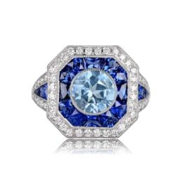 Top View Aquamarine and Sapphire Ring Woodlands Ring