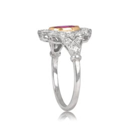 Ruby and Platinum Diamond Halo Ring - Tulip Ring