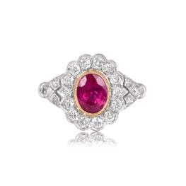 Oval Cut Ruby Bezel Set in Gold Ring - Tulip Ring