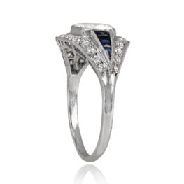 Top Side View Antique Platinum Mounting Diamond And Sapphire Ring 13597-TSV-1000PX