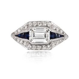 Art Deco Diamond Sapphire Engagement Ring - Woodbine Ring 13597 TV