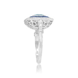 Top Side View Asscher-Cut Aquamarine with Sapphire and Diamond Halo Ring 13612