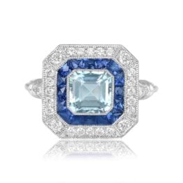 Top View Aquamarine and Sapphire and Diamond Ring 13612