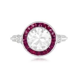 Top View Diamond and Ruby Halo Engagement Ring 13762