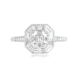 Asscher Cut Diamond and Baguette Halo Ring Henlow Ring 13845 Top View