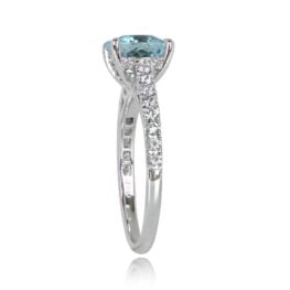 aquamarine stone set in platinum mounting ring
