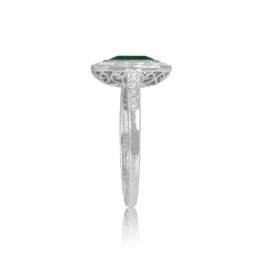 Top Side View Emerald and Diamond on Platinum Ring 13894
