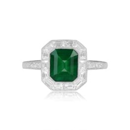 Top View No-Oil Colombian Emerald and Diamond Ring 13894