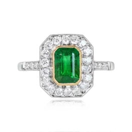 Emerald and Diamond Halo Engagement Ring - Costa Smerelda Ring 13901 TV