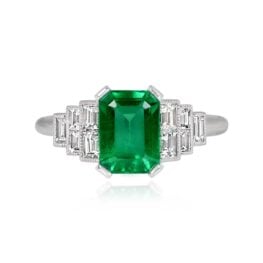 Prong Set Emerald Cut Natural Emerald And Diamond Gemstone Ring 13910-TV-1000PX