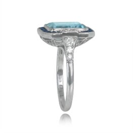 Aquamarine Sapphire Diamond Halo Ring - Boulder Ring 13925 TSV