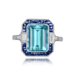 Emerald Cut Aquamarine Sapphire Halo Ring - Boulder Ring 13925 TV