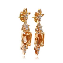 Retro Floral Yellow Gold Openwork Hanging Earrings - Florence Earrings 13942 TSV