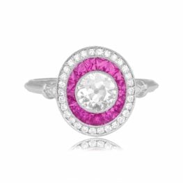 Top View Double Halo of Rubies and Diamonds Ironton Ring 14057