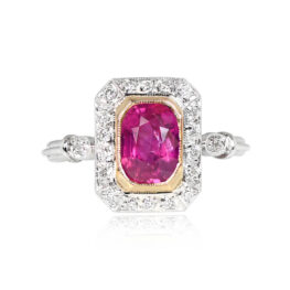 Nonheated Burma Ruby Diamond Halo Ring - Verbena Ring 14066 TV