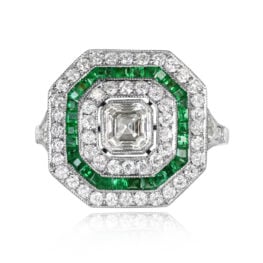 0.52ct Asscher Cut Diamond Emerald Ring - Vine Ring 14125 TV