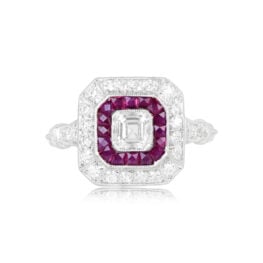 Double Halo Asscher Cut Ring Walton Ring Top View 14126
