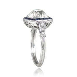 14157 Top Side View Cushion Vintage Diamond and Sapphire Platinum Ring
