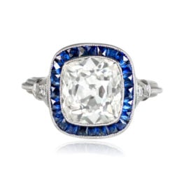 14157 TV Antique Cushion cut Diamond with Sapphire Halo Engagement Ring 14157