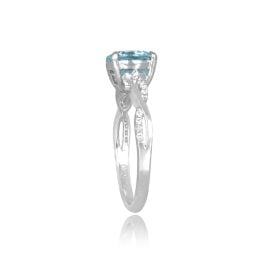 1.30ct round cut aquamarine platinum diamond shank Bay Ring 14175 TSV