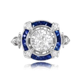 1.31ct Old European Cut Diamond and Sapphire Ring. Cambridge Ring