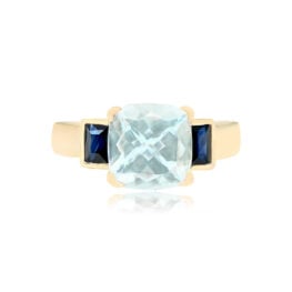18k Yellow Gold Sapphire and Aquamarine ring Wyoming Ring Top View 14204